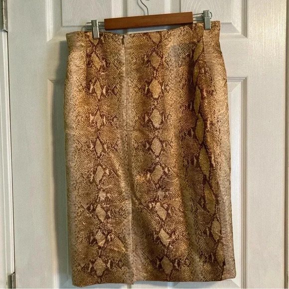Lafayette 148 New York gold metallic snakeskin skirt wool and silk size 10 - Picture 2 of 11